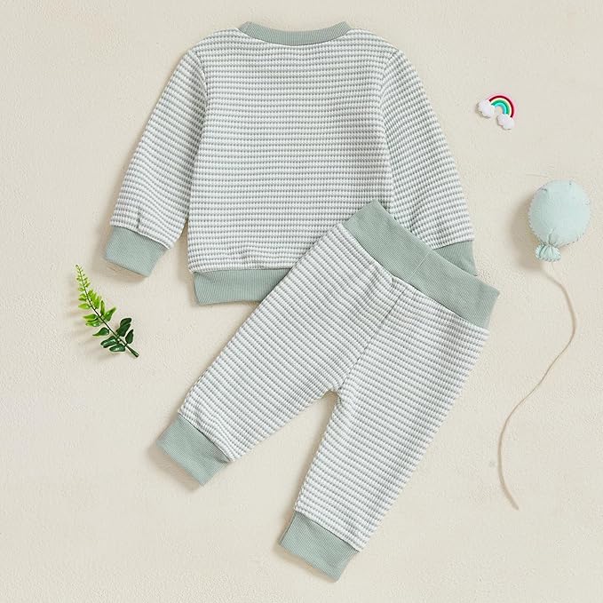 Baby Boy Toddler Fall Outfit Striped Sweatshirt Toddler Boy Winter Waffle Clothes 3 6 12 18 Months 2 3 T Pant Set