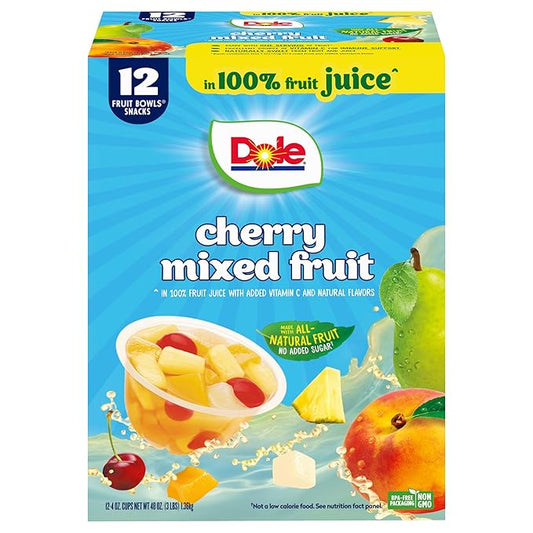 Dole Cherry Mixed Fruit Fruit Bowls Snack in 100% Fruit Juice 12 - 4 oz Cups