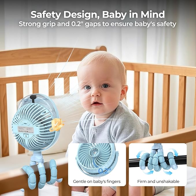 Misting Baby Stroller Fan, 4000mAh Rechargeable Battery Operated, 270°Pivoting, 15H Cooling,50ml Portable Water Sprayer Misting Fan with Flexible Tripod Clip on Car Seat Crib Treadmill Bunk Bed