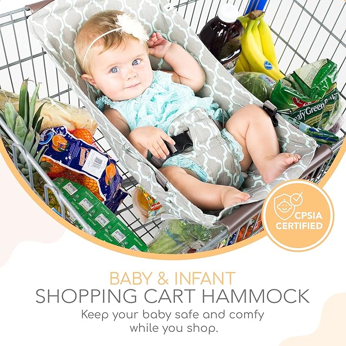 Shopping Cart Hammock for Infants and Toddlers, Cart Seats for Babies, for All Car Seat Models, Grocery Cart Hammock for Baby, Capacity of up to 50 lbs, Gray and Aqua