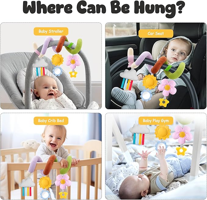 Stuffed Spiral Baby Car Seat Toys, Beat Newborn Gifts, Soft Infant Must Have Hanging Toys (Vibrant Nature)
