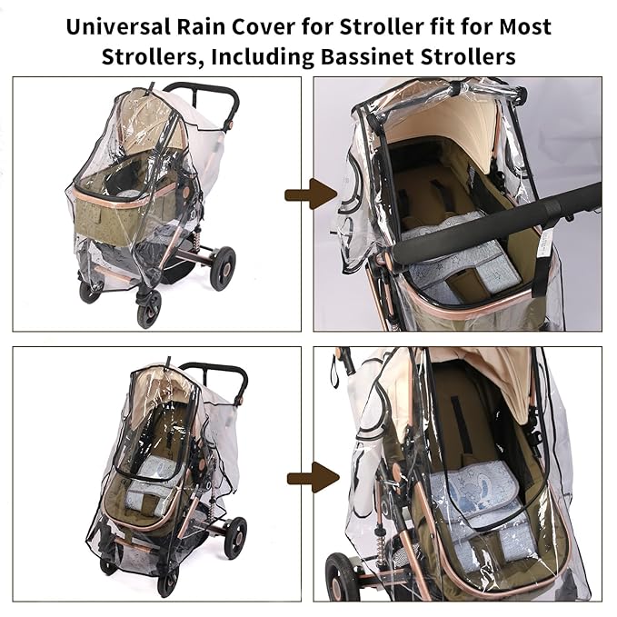 Stroller Rain Cover, Universal Rain Cover for Stroller with Waterproof Zipper, Clear Travel Weather Shield for Baby 4 Season Protection, Rainy Wind Snow Dust (XL, U-Shape Zipper)