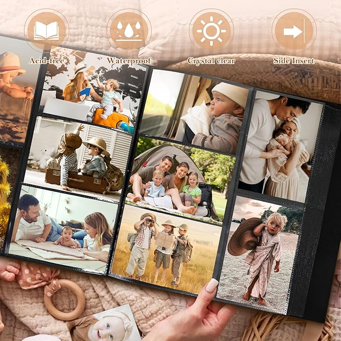 Lanpn Baby Photo Album 4x6 600 Pockets, Linen Newborn Bebe Memory Book Photobook Holds 600 Horizontal and Vertical Photos, Picture Album with Front Window Gift for Boy Girl Baby Shower Beige