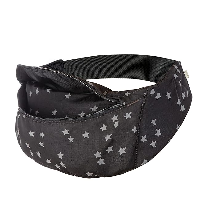 Baby Tula Lite Ripstop Nylon Compact Baby Carrier, Lightweight & Ergonomic Carrier for Travel w/Convenient Storage Hip Pouch, Multiple Carrying Positions for 12lbs to 30lbs - Discover (Black/Stars)