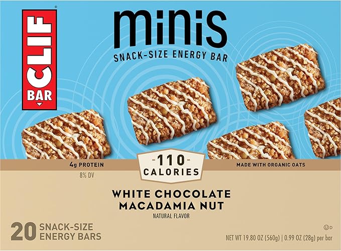 CLIF BAR Minis - White Chocolate Macadamia Nut Flavor - Made with Organic Oats - 4g Protein - Non-GMO - Plant Based - Snack-Size Energy Bars - 0.99 oz. (20 Pack)