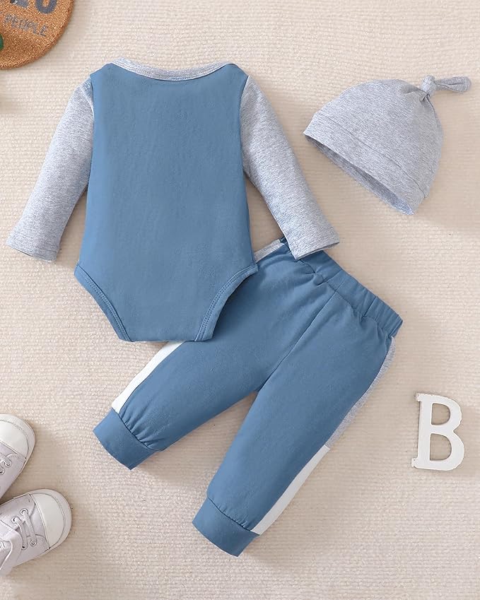 SUNNY PIGGY Baby Boy Clothes Newborn Infant Boys Outfits Romper Hat Pants 3PC Set 0-3 3-6 6-12 12-18 Month Clothing Gift
