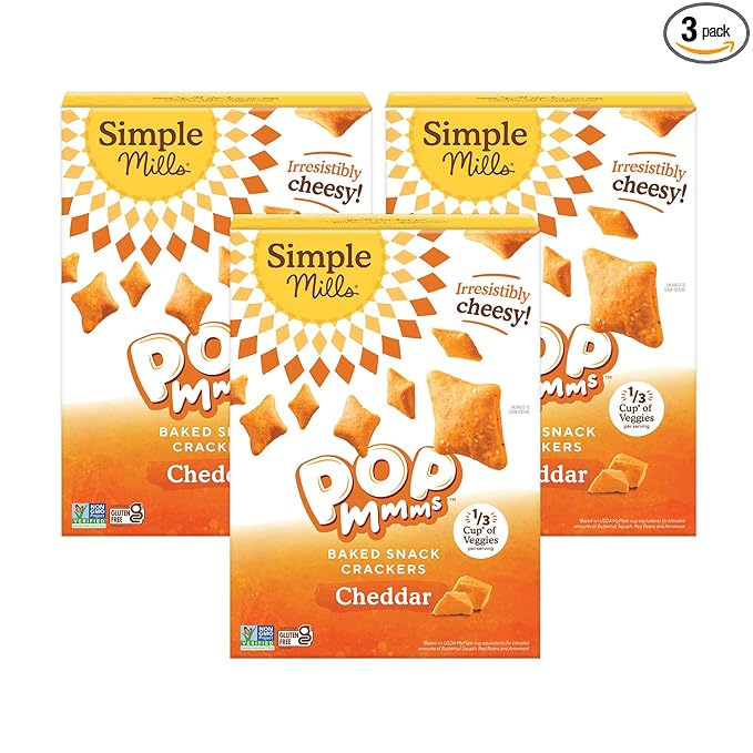 Simple Mills Pop Mmms Cheddar Baked Snack Crackers, Gluten Free, 4 Ounce (Pack of 3)