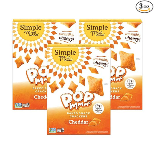 Simple Mills Pop Mmms Cheddar Baked Snack Crackers, Gluten Free, 4 Ounce (Pack of 3)