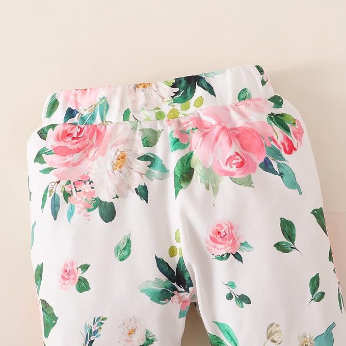 Renotemy Newborn Baby Girl Clothes Outfits Infant Romper Ruffle Floral Pants Cute Toddler Baby Girl Clothes Set