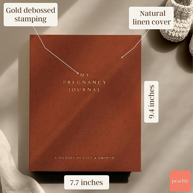Peachly Pregnancy Journal - Linen Pregnancy Book to Capture Every Milestone - Pregnancy Must Haves - Baby Book Keepsake Pregnancy Journals For First Time Moms and Experienced Moms (Rust)