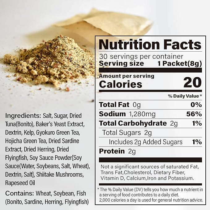 Chaganju Dashi - Umami Powder Soup Stock - Japanese Food, Bonito Flakes, Kelp, Mushroom, 8g×30pacs