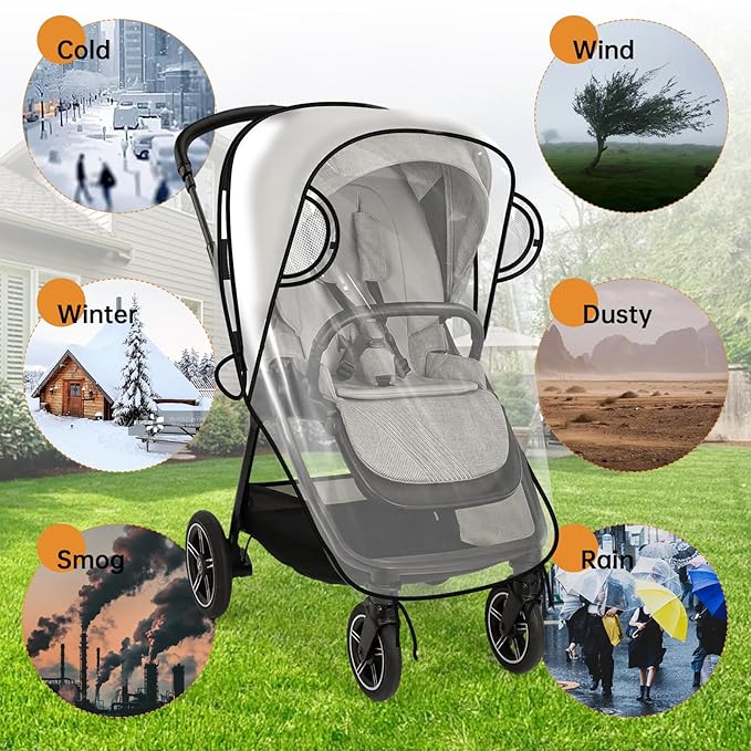 Rain Cover Compatible with Nuna Stroller - Waterproof Stroller Rain Cover, Windproof Travel Weather Shield, Durable Protect from Dust and Snow with Breathable, Travel Strollers Accessories