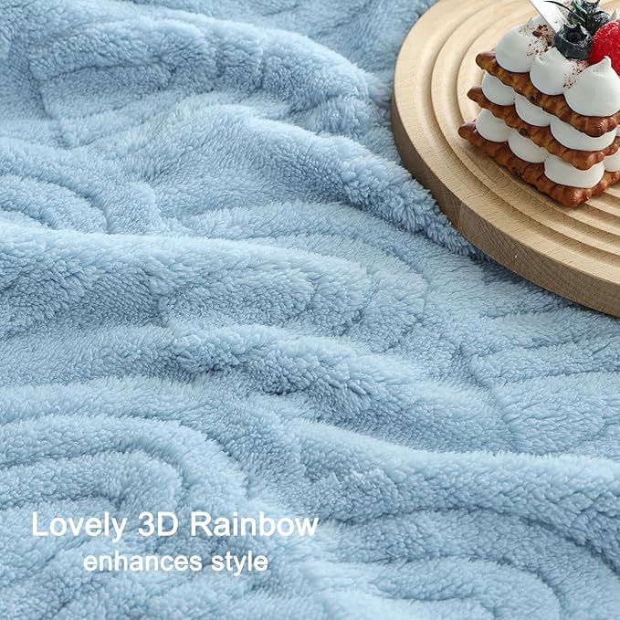 HOMRITAR Baby Blanket with 3D Rainbow Super Soft Cozy Fluffy Fleece Blankets for Boys Girls, Room Decor Birthday Gifts Baby Bedding for Toddle Newborn, Blue, 30 x 40 Inches