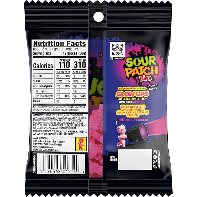 SOUR PATCH KIDS Glow Ups Strawberry-Watermelon Soft & Chewy Candy, Bulk Candy, 12-3.08 oz Bags