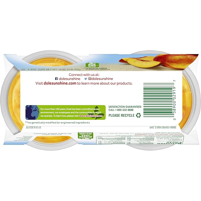 Dole Fruit Bowls No Sugar Added Snacks, Diced Peaches 4oz 24 Cups, Gluten & Dairy Free, Bulk Lunch Snacks for Kids & Adults