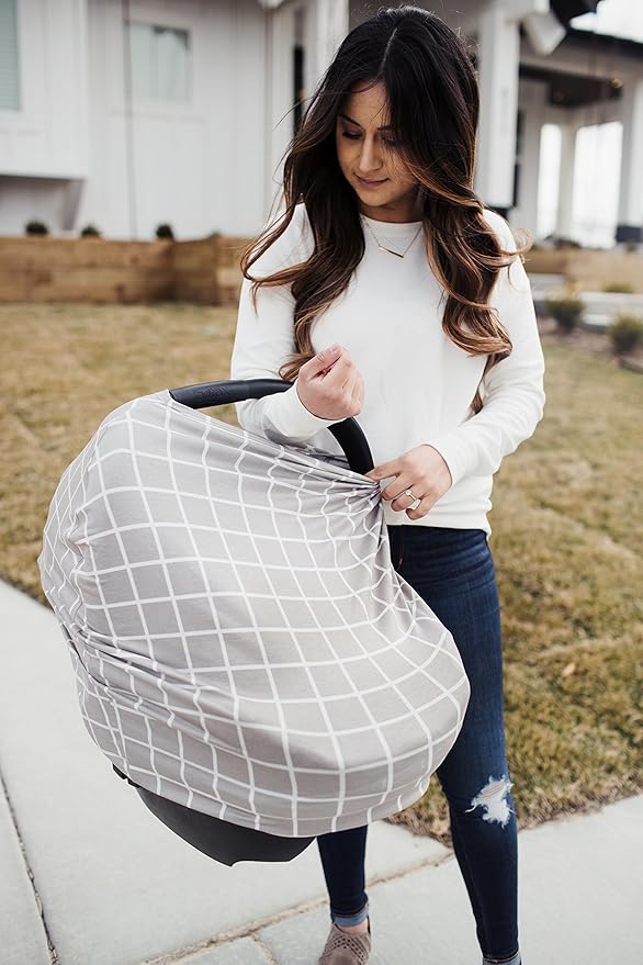Baby Car Seat Cover Canopy and Nursing Cover Multi-Use Stretchy 5 in 1 Gift Midway by Copper Pearl