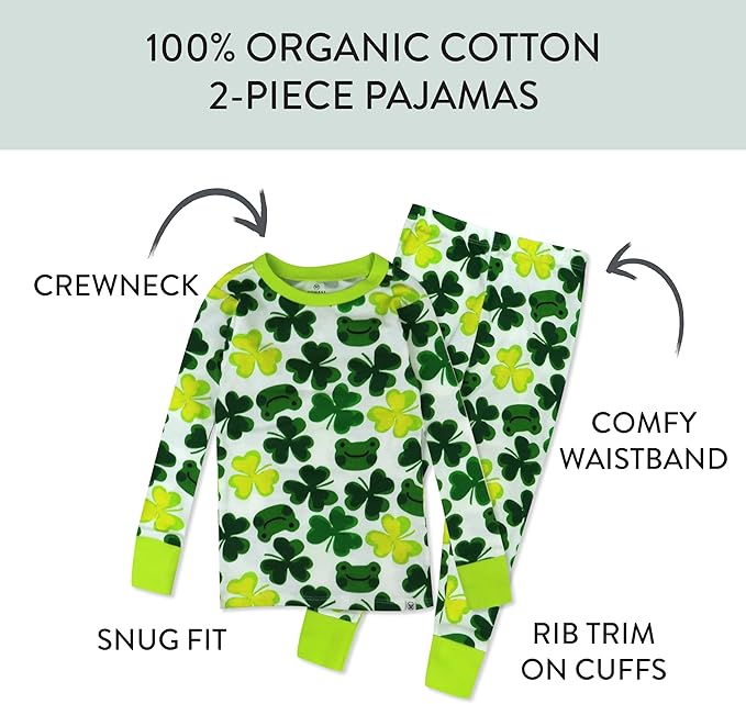 HonestBaby unisex-baby Celebration 2-piece Pajamas Sleepwear Pjs 100% Organic Cotton for Baby, Toddler, Kids