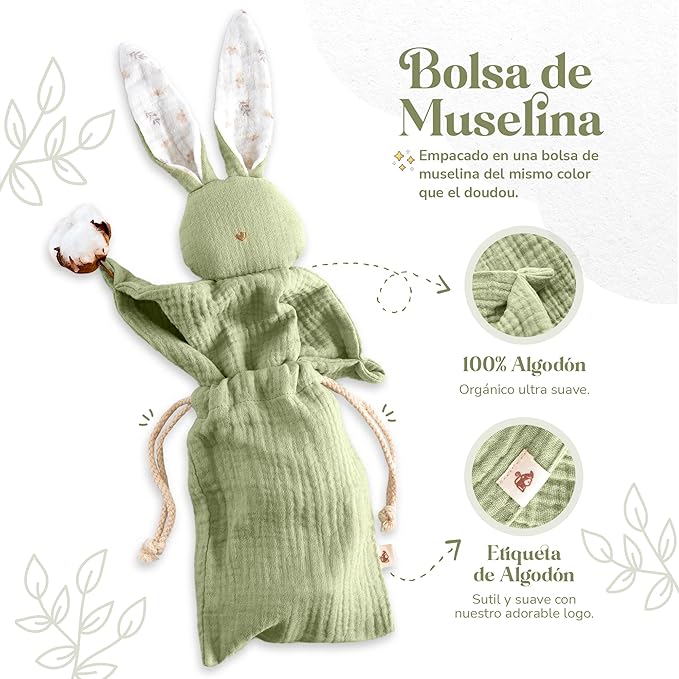 Mikito Organic Cotton Baby Muslin Lovey Bunny - Oeko-TEX & GOTS Certified - Security Blanket & Perfect Loveys for Babies - Unisex New Baby Gift for Ultimate Comfort & Peaceful Dreams