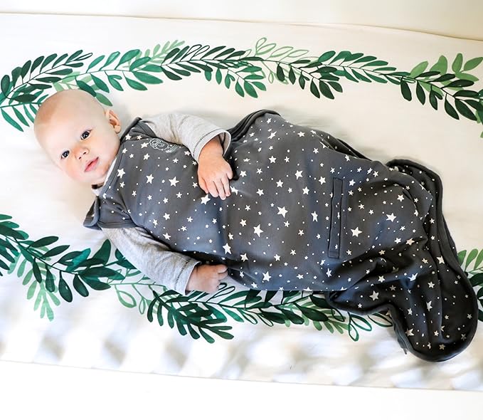 Woolino Merino Wool and Organic Cotton Ultimate Sleep Sack - 4 Season - Two-Way Zipper Adjustable Sleeping Bag - Universal Size Sleep Sack for Baby (2-24 Months) - Star Gray