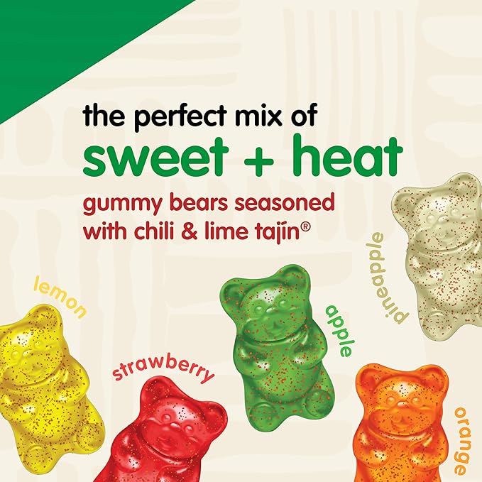 Snak Club Tajin Gummy Bears, Assorted Fruit Candy Gummies with Chili and Lime Seasoning, Mild, Gluten-Free and Vegan Snacks, 20 oz Resealable Bag