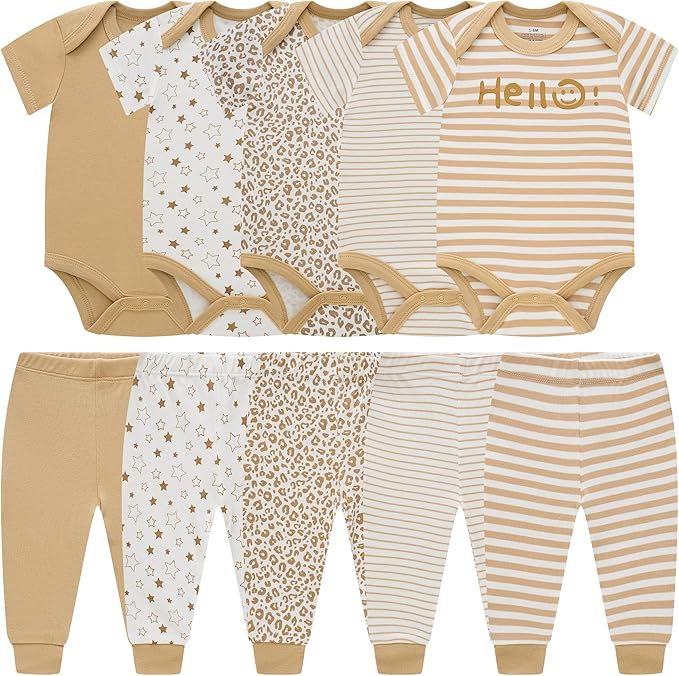 Baby Newborn Layette 10-Piece Sets Cotton Bodysuits Pants Sets for Baby Boys Girls Toddler Unisex Baby Gift Set