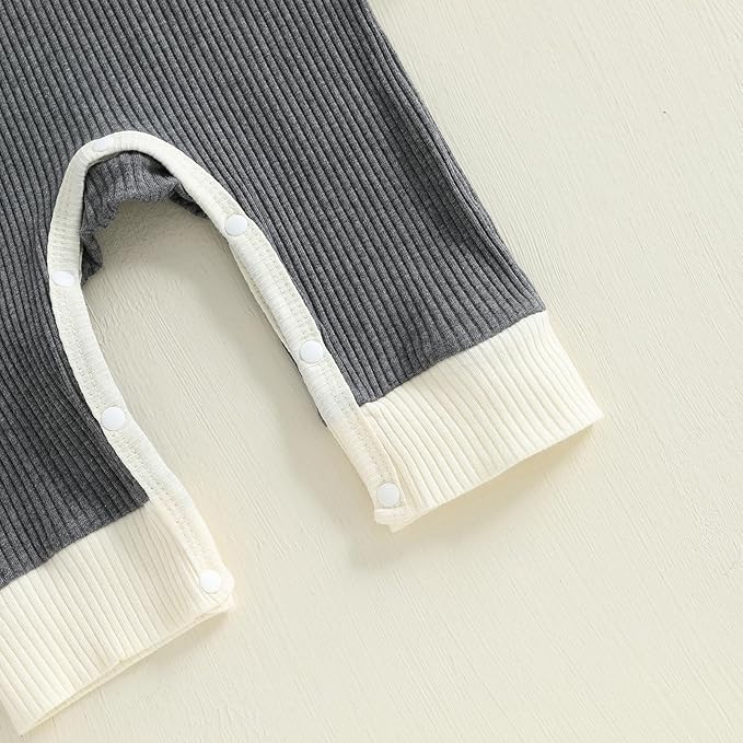 fhutpw Newborn Baby Boy Clothes Ribbed Knit Bodysuit 3 6 Months Infant Fall Long Sleeve Splicing Color Romper Jumpsuit & Hat