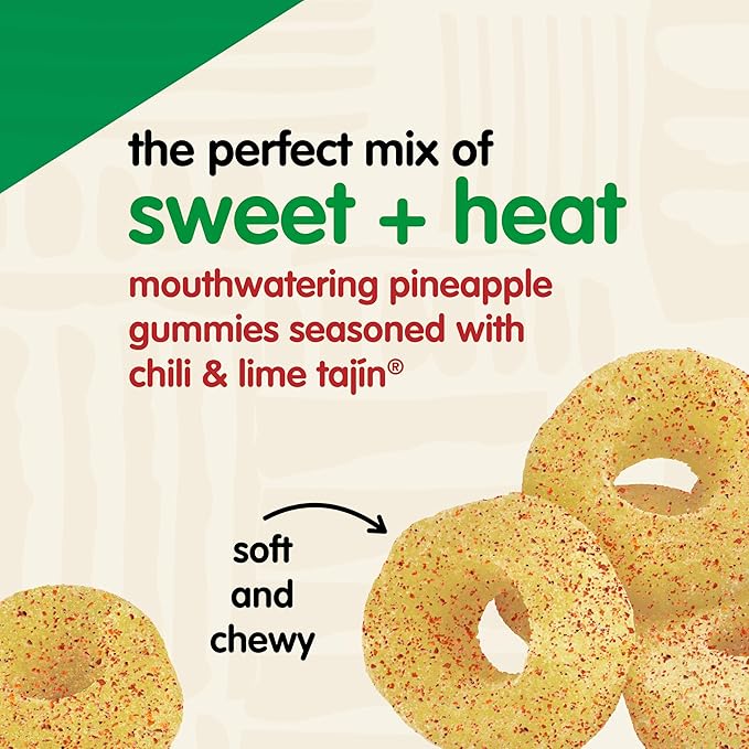 Snak Club Pineapple Rings, Tajin Chili & Lime Seasoned, Sweet and Spicy Gummy Candy, Mild in Heat Bold in Flavor, Low-Fat, Vegan, Gluten-Free Snack, Snack Size, 2.25 Ounce, 12 Count