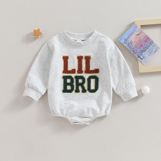 VISGOGO Infant Baby Boy Girls Big Lil Bro Big Lil Sis Matching Set Sweatshirt Romper Embroidery Sweater Toddler Clothes