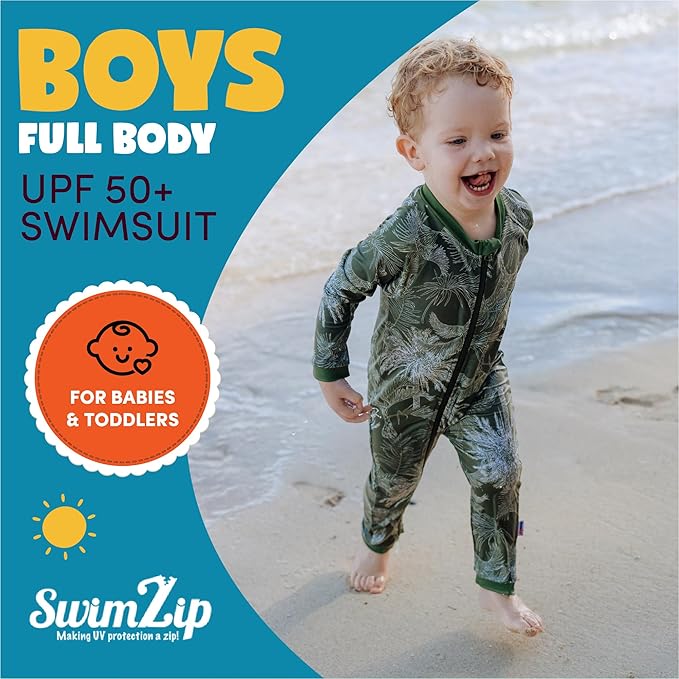SwimZip Boys' Long-Sleeve UPF 50+ Swimsuit for Baby, Toddler, & Little Boys