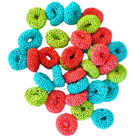 Assorted Sour Fruit Flavored Crunchy Candy Coated Gummy Candy Rings - 1 lb of Blue Raspberry Watermelon Green Apple Chewy Sweet Treats in Reasealable Bag