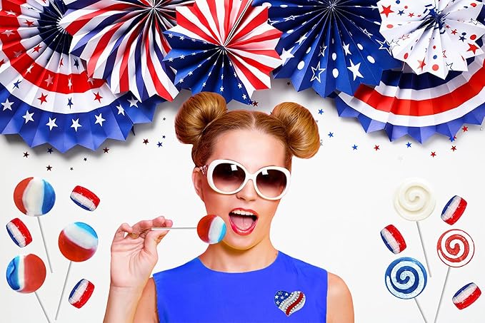 Fruidles Assorted USA Patriotic Lollipops & Barrels Mix, Red, White, and Blue Mixed Fruit Flavor, Made in Brazil, Individually Wrapped, 8g (30 Pounds (Bulk))