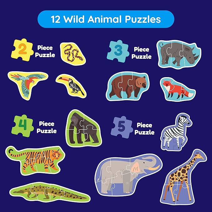 My First Puzzle Montessori Toy | 12 Graded Farm Animal Puzzles (2‑5 Piece Levels) | Montessori Puzzles for Fine Motor Skills & Early Learning | First Puzzle for Toddlers 3+ Year Old