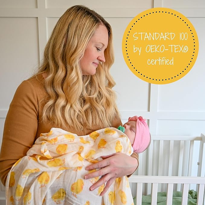 LollyBanks Swaddle Blanket for Boys and Girls, 100% Cotton Muslin Swaddle Blankets for Newborns, Large 47 x 47 Inches Soft and Breathable Receiving Blankets, Baby Essentials, Registry (Chick Print)