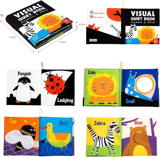 beiens Soft Baby Books, High Contrast Black and White Books NonToxic Fabric Touch and Feel Crinkle Cloth Books Early Educational Stimulation Toys for Infants Toddlers, Baby Girl & Baby Boy Gift Animal