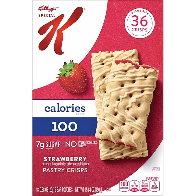 Special K Bar Pastry Crisps, 100 Calories, Breakfast Bars, Value Size, Strawberry, 15.84oz Box (36 Crisps)
