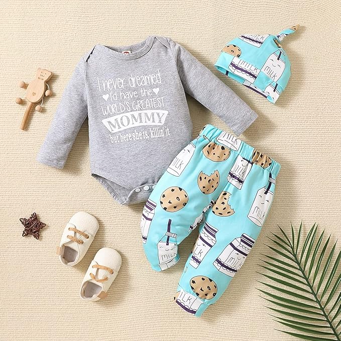 Newborn Infant Baby Clothes Long Sleeve Romper + Pants + Hat 3PCS Outfits Set