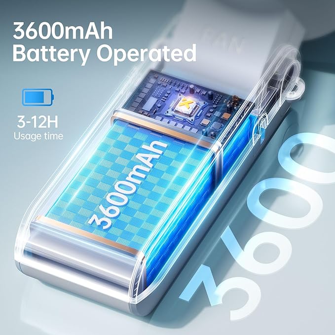 3-in-1 Portable Handheld Turbo Fan-100 Speeds, 13500 RPM, 12Hrs Cooling, Digital Display, 120° Rotation, USB Rechargeable Mini Hand Held Personal Fan for Travel, Makeup, Outdoor, Indoor (White)