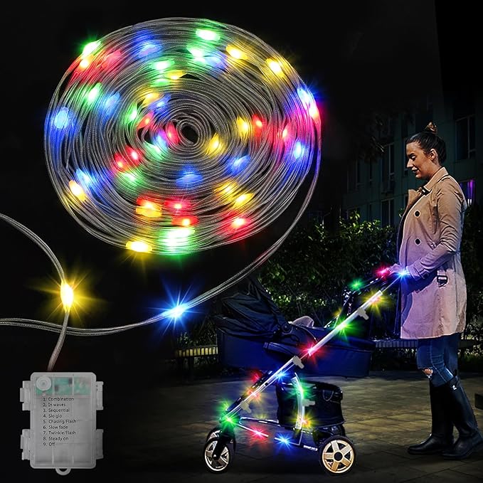 16.4FT Durable Baby Stroller Lights for Walking at Night, Make The Stroller Visible, with Cable Ties, LED Lights for Stroller Accessories Bikes, Multicolor