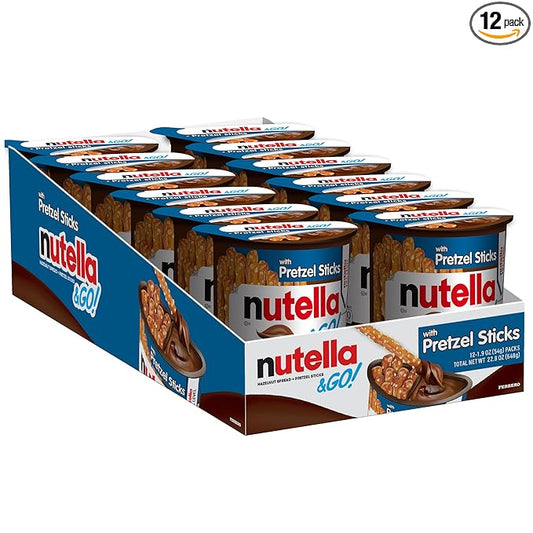Nutella & GO! Bulk 12 Pack, Hazelnut and Cocoa Spread with Pretzel Sticks, Snack Cups, 1.9 oz Each