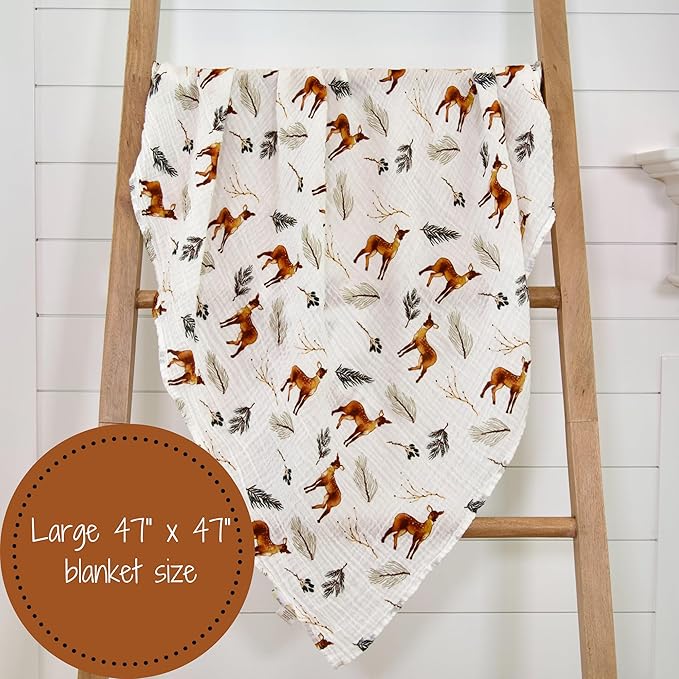 LollyBanks Swaddle Blanket | 100% Muslin Cotton | Newborn and Baby Nursery Essentials for Boys, Registry | Deer Print