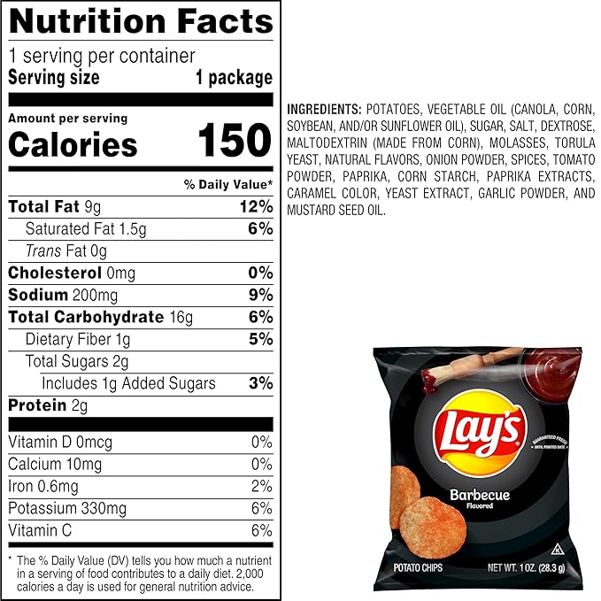 Lay's Barbecue Flavored Potato Chips, 40 Count