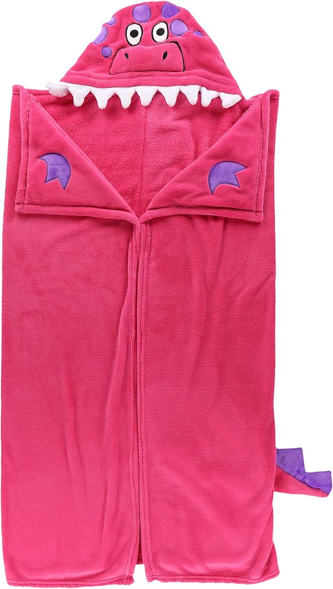 Lazy One Wearable Hooded Blanket for Kids, Animal Hooded Blanket (Pink Dinosaur)