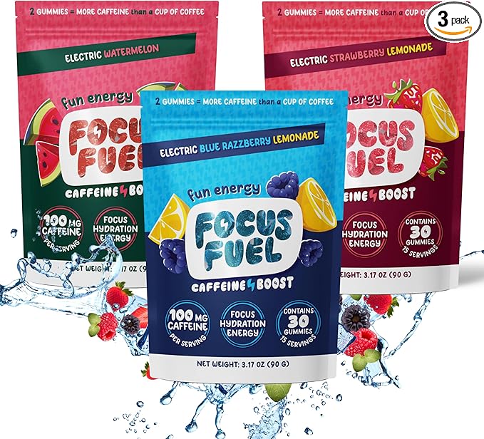 Energy Chews Variety 3-Pack (45 Servings) – 100mg Caffeine + Alpha GPC + L-Theanine + B12, Magnesium – Blue Raspberry Lemonade, Strawberry Lemonade, Watermelon – No Crash or Jitters