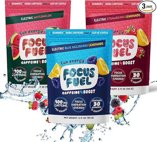 Energy Chews Variety 3-Pack (45 Servings) – 100mg Caffeine + Alpha GPC + L-Theanine + B12, Magnesium – Blue Raspberry Lemonade, Strawberry Lemonade, Watermelon – No Crash or Jitters