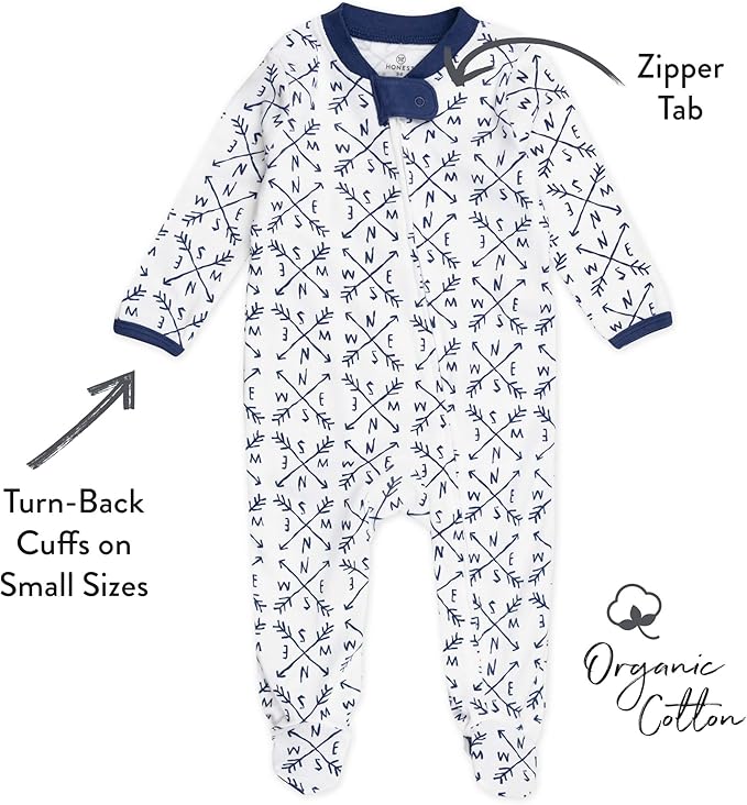HonestBaby Sleep & Play Footed One-piece Pajama Sleeper 100% Organic Cotton, Baby Boys