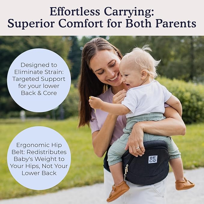 Beco Foldable Hip Seat Carrier - Baby 4-in-1 Easy-to-Use Carrier with Space-Saving Design for Newborn to Toddler (0-36 months/7-32.8 lbs (Black)
