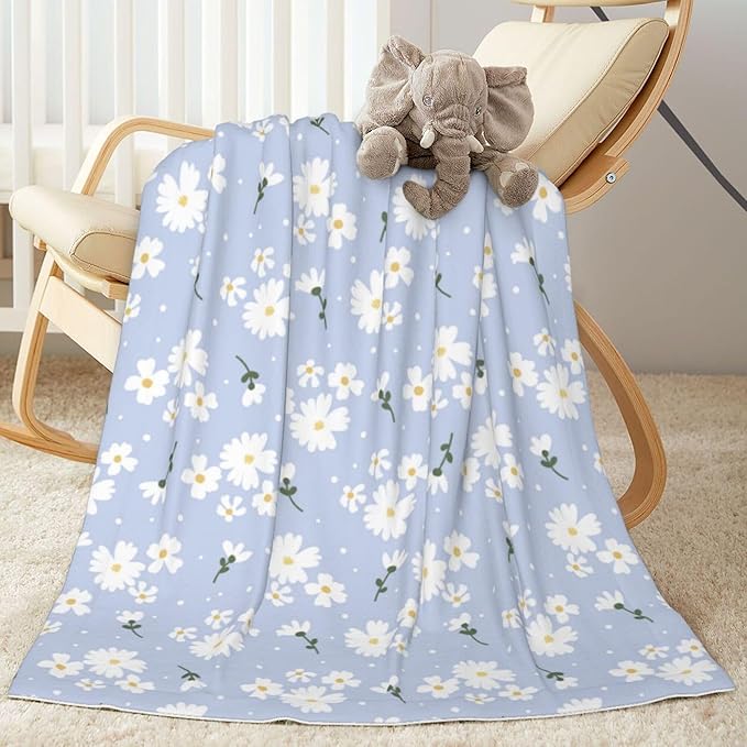 Baby Blanket Daisy Flower Purple Floral Spring for Boy Girl Newborn 30x40 Inch Toddler Infant Nursery Throw Blankets Double Layer Comfy Soft Plush Stroller Crib Quilt
