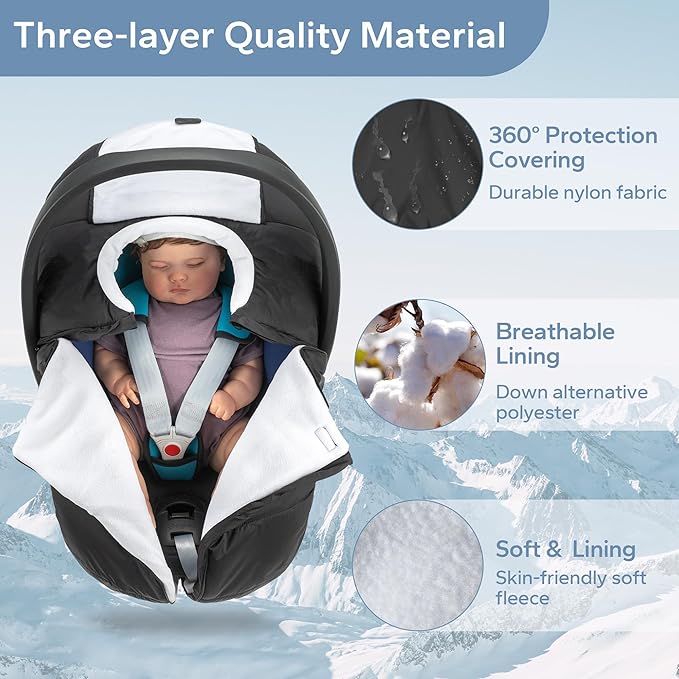 SERAPHY Car Seat Cover Baby Winter Carseat Cover for Babies, Universal Warm Infant Car Seat Canopy & Stroller Covers Accessories for Newborn Boy Girl Essentials, Black