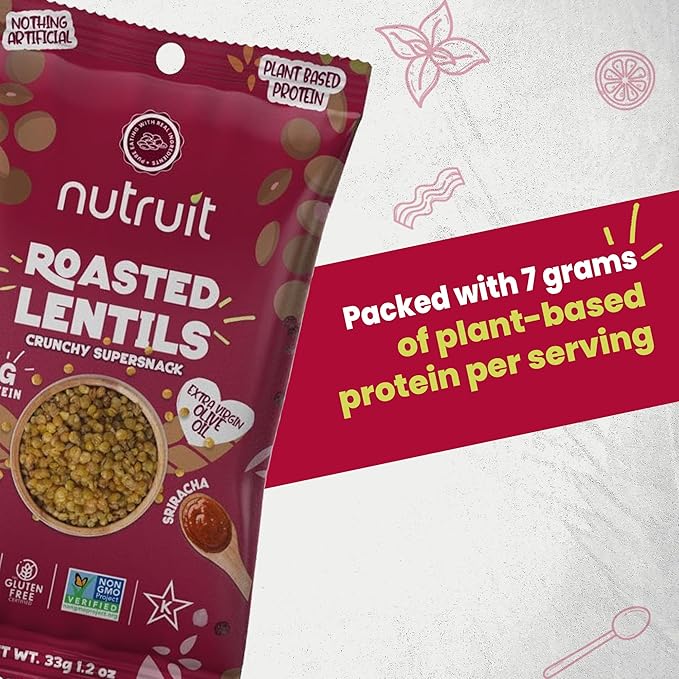 Nutruit Roasted Lentil Snacks - Tasty Smoked Barbecue Healthy Snacks - Vegan, Gluten Free, Non-GMO, High Protein, Healthy On-The-Go, Low Calorie Lentils Snacks - 1.2oz Packs (20-Pack)