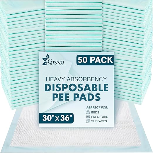 GREEN LIFESTYLE Underpads - Chucks Pads Disposable Adults, for use as Incontinence Bed Pads, Pet Pads, Pee Pads for Dogs, Cats, Bunny, Seniors Bed Pad (Pack of 50 - 30x36)